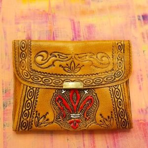 Fiocchi Italy designer tooled leather wallet brown red vintage